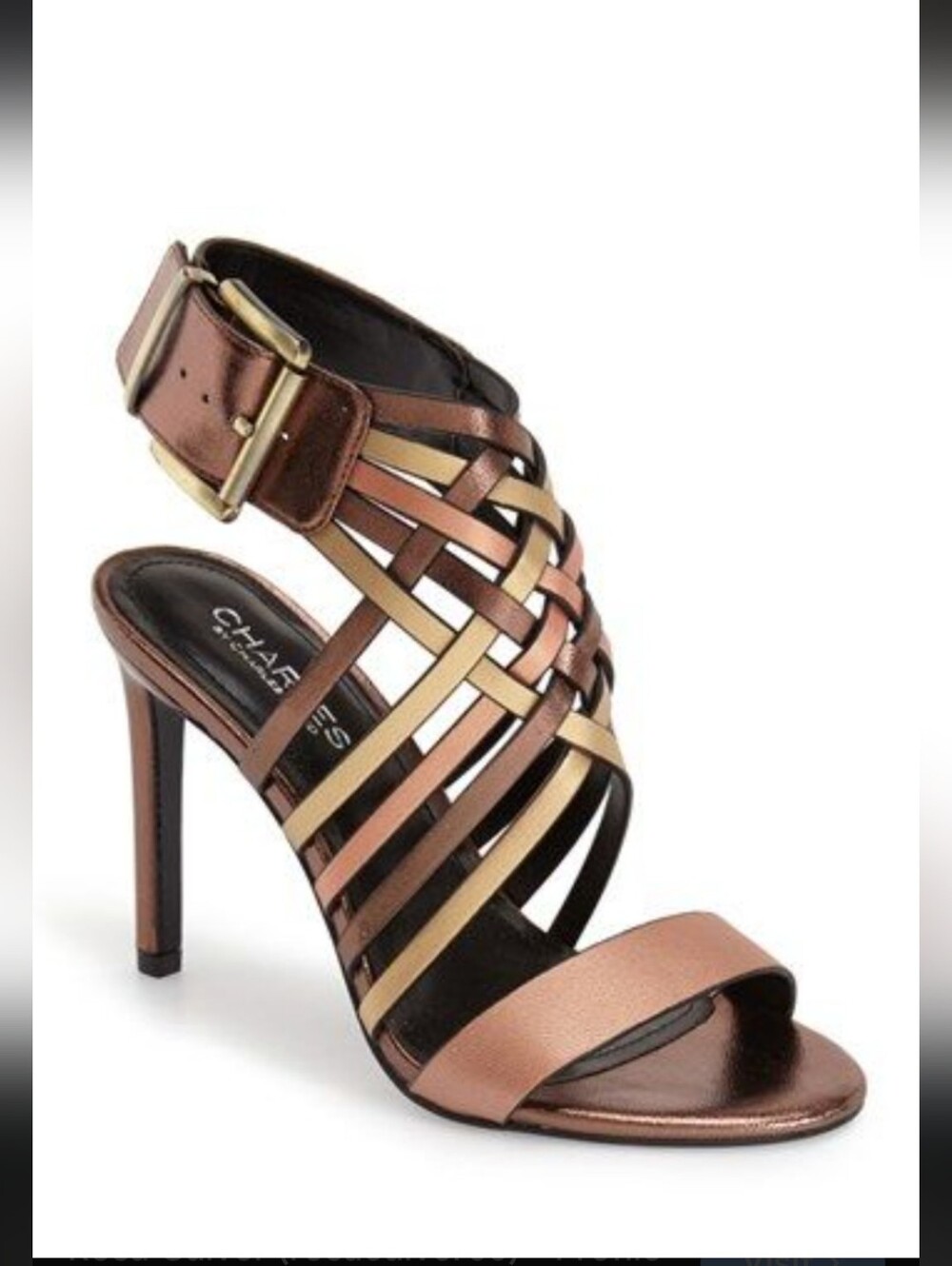 Charles By Charles David Metallic Woven Strappy Heels in Brown, Gold & Copper